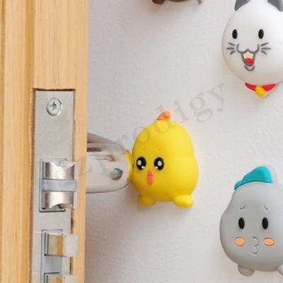 Lucu Ayam Kuning Plastik Pintu Baji Silikon Dinding Perekat Pintu Berhenti