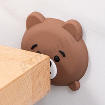 Indah Kartun Beruang Pintu Plastik Wedge Lembut Perekat Wall Mounted Door Stop