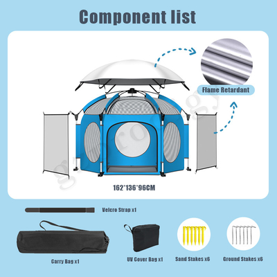 Tenda Bermain Pop Up Dalam Ruangan Lipat Halaman Bermain Bayi 162Cm Perlindungan UV Warna Abu-abu