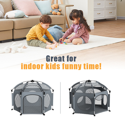 Tenda Bermain Pop Up Dalam Ruangan Lipat Halaman Bermain Bayi 162Cm Perlindungan UV Warna Abu-abu